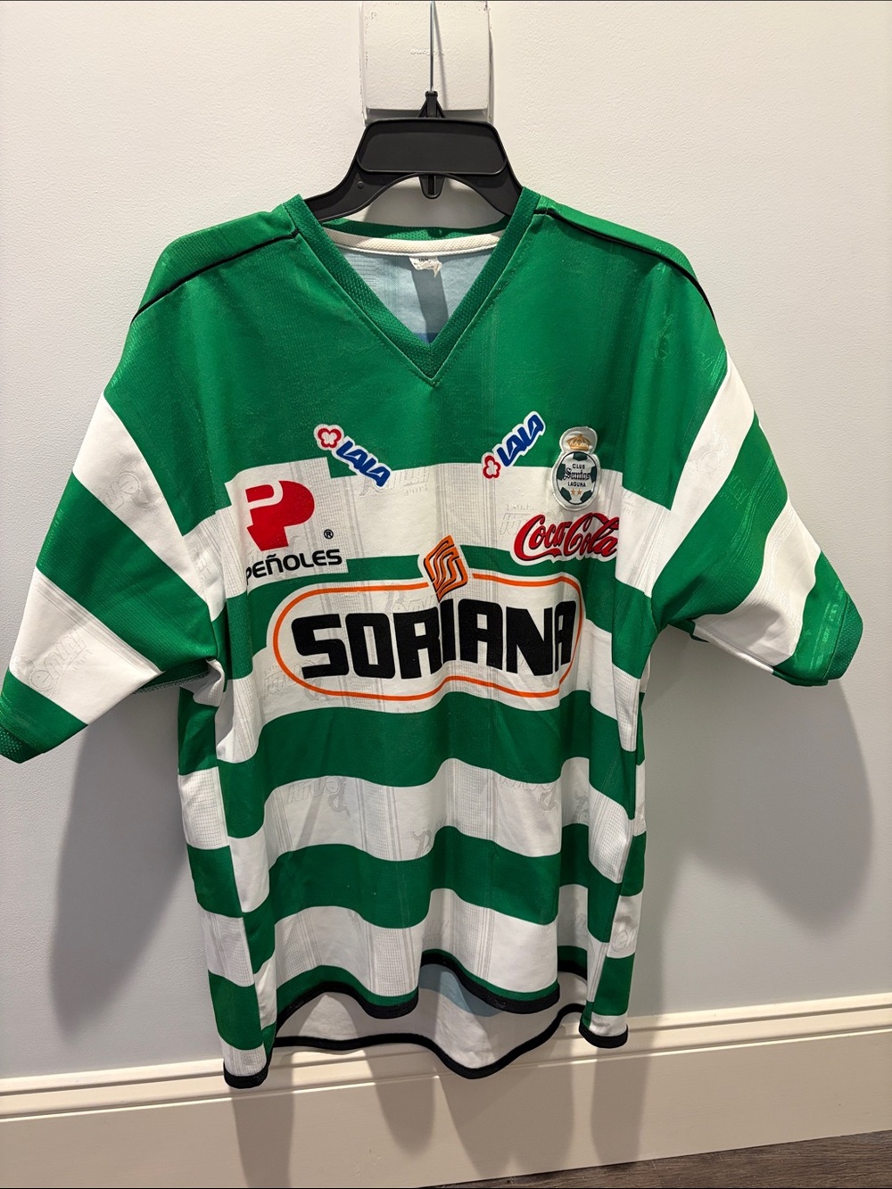 Adult Large Green & White Striped Soccer Jersey -